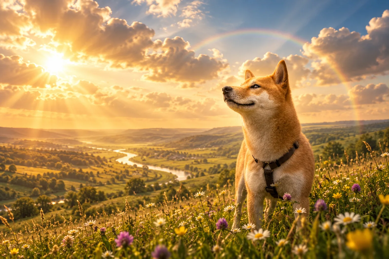 Believinu in a golden meadow at sunrise